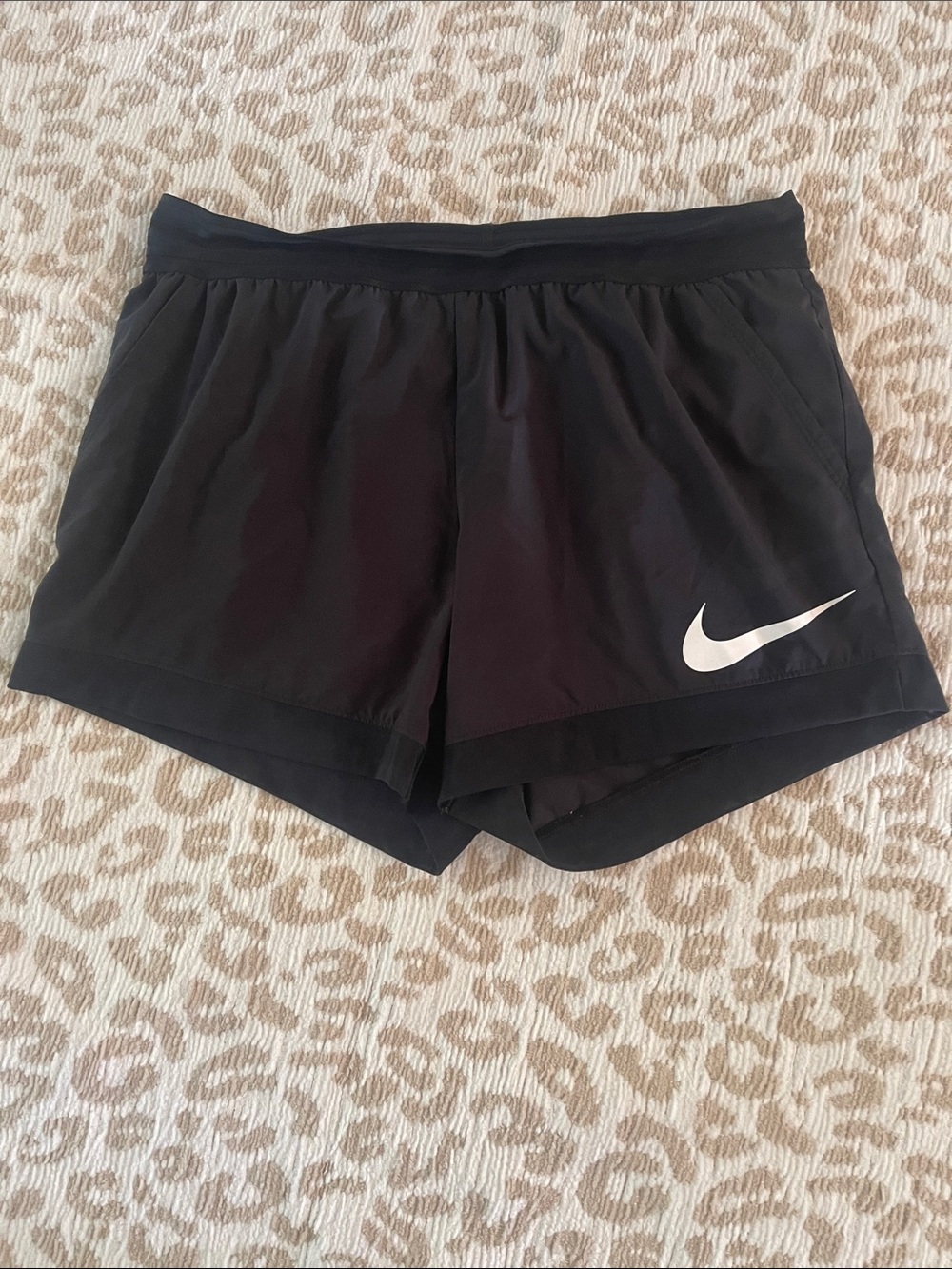 Nike Black Athletic Running Shorts with White Swoosh Nike Running